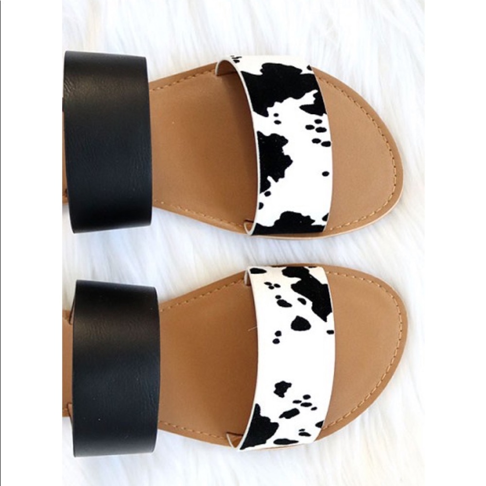 SKY | DOUBLE BANDED SANDAL | BLACK / CALF PRINT - Picture 2 of 2